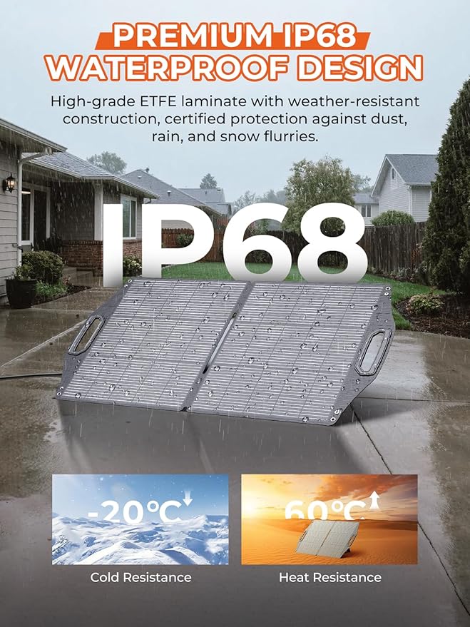 BigBlue 100W Solar Panel w/USB-C(45W PD)+USB-A(Fast Charging 18W) & MC-4 Ports, IP68 Waterproof, Camping Essentials, Folding Portable Solar Charger w/Kickstand for Power Stations, Phones, Tablets