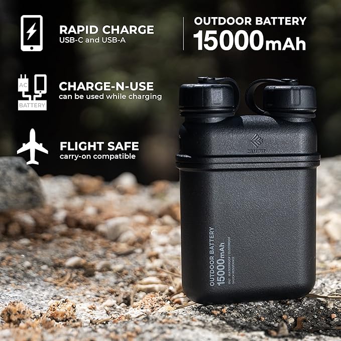 ELECOM NESTOUT 15000mAh Outdoor Power Bank + 2-Panel Solar Panel Charger + LAMP-1 LED 300 Lumen Soft Lantern - Blue Gray
