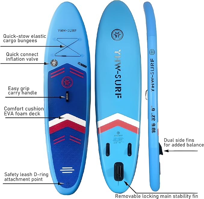 Inflatable Stand Up Paddle Board Set, Wide SUP Board Design, 400 lbs Weight Limit, with Paddle, Pump, Backpack, Fins for Adults and Youth