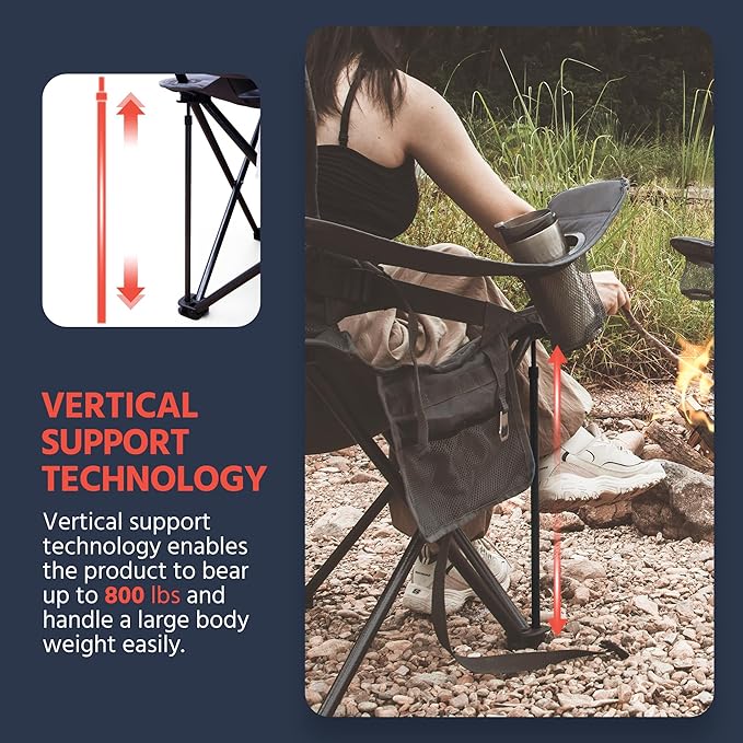 OUTSIDER Folding Camping Chair 300LBS Capacity, Portable Outdoor Lawn Chairs with Ergonomic Lumbar Support, Cooler Bag, Cup Holder, Pockets, Headrest for Beach, Lawn, Hiking (Style-1, 2pcs)