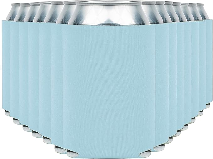 Blank Beer Can Cooler Sleeves (60-Pack) Soft Insulated Beer Can Coolies - HTV Friendly Blank Koolies in Bulk for Beer Cans & Bottles - Coolie Blanks for Vinyl Projects & Wedding Favors (Light Blue)