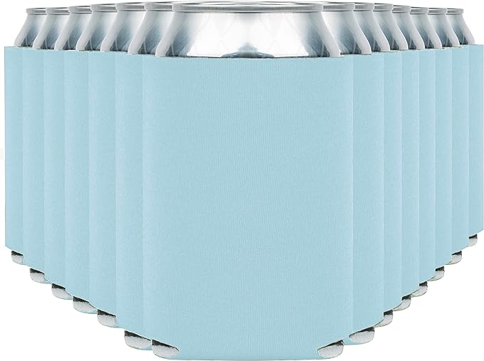Blank Beer Can Cooler Sleeves (110-Pack) Soft Insulated Beer Can Coolies - HTV Friendly Blank Koolies in Bulk for Beer Cans & Bottles - Coolie Blanks for Vinyl Projects & Wedding Favors (Light Blue)