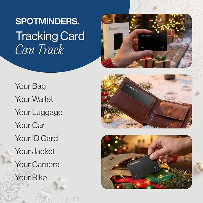 SPOTMINDERS Apple MFi Certified Wallet Tracker Works With Apple Find My Tracking Card for Wallet Card Rechargeable IP68 Waterproof 0.07in Slim iPhone Item Finder for Luggage Tags Purse Gifts for Women