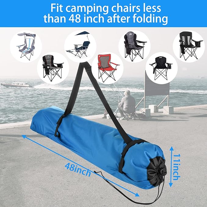 Xxerciz Camp Chair Replacement Bag, 48 inches Heavy Duty Large Storage Bag, Nylon Folding Chair Carry Bag with Shoulder Strap Foldable Blue for Outdoor Camping Travel (Chair is not Included)