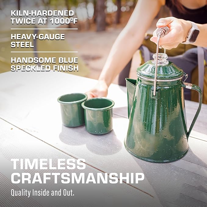 COLETTI Classic Percolator Coffee Pot — Camping Coffee Percolator, Campfire Coffee Pot – Camping Percolator for Groups — Brew for the Whole Campsite (Green, 12 Cup)