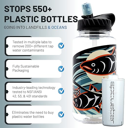 Epic Water Filters Nalgene OG Water Bottle with Filter, USA Made, BPA Free, Removes 99.99% Tap Water Contaminants, Forever Chemicals, LeClair Art, 32 oz