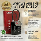 TRAVOCE TSA Approved Luggage Locks - Heavy Duty 3 Digit Combination Cable Lock, Search Alert for Suitcases, Backpacks, Golf Bags, Tents, Violin and Camera Cases, 1 Pack, Black