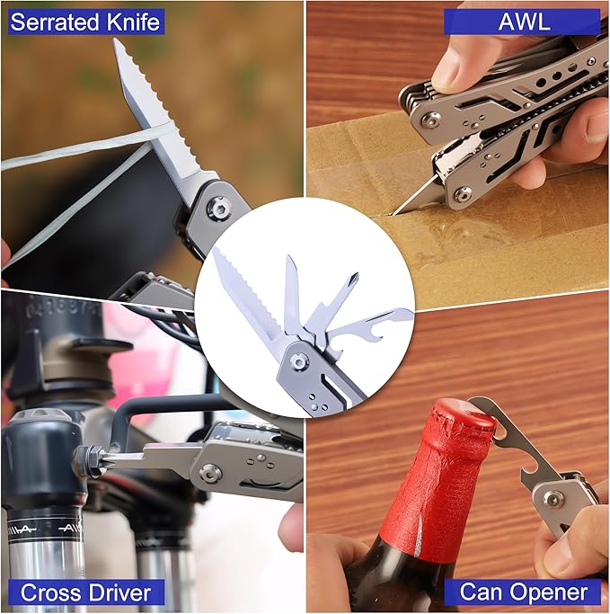 14-In-1 EDC Multitool Pliers, Stainless Steel Multi Pliers, Pocket Knife, Bottle Opener, Screwdriver with Pouch for Survival and Camping