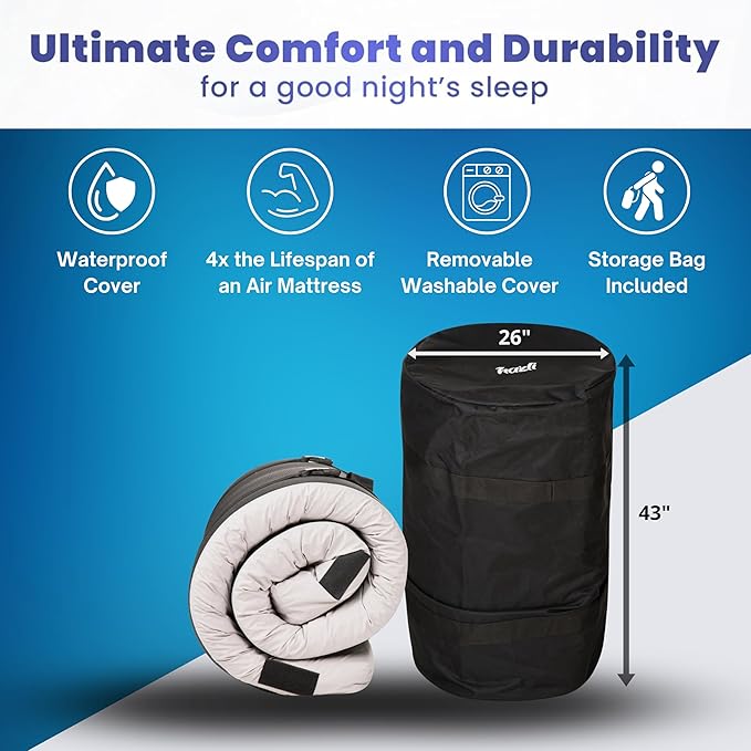 Hazli Matrix Comfort-Cell Memory Foam Camping Mattress Pad - Portable Foam Sleeping Pad for Camping - Roll up Sleeping Mat for Adults - Floor Mattress Guest Floor Bed for Sleepover, Car SUV Cot