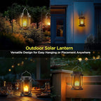 Solar Lantern Outdoor & Indoor Use – Hanging Solar Lights with Realistic Flickering Flameless Candle, Weatherproof for Gardens, Patios, Trees, and Lawns (Black + Gray, 2 Pack)