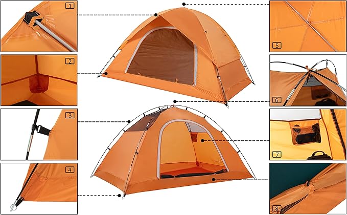 Vela Camping Tent for 2 Person, 4 Person, 6 Person - Waterproof Two Person Tents for Camping, Small Easy Up Tent for Family, Outdoor, Kids, Scouts in All Weather and All Season by Clostnature