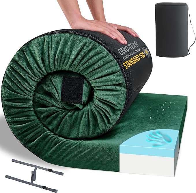 HomeMate CertiPUR-US Memory Foam Camping Mattress Pad Portable Roll Up Mattress for Adults Sleeping Mat Cot Mattress Pad