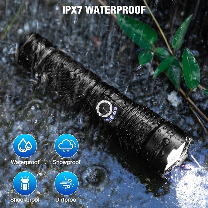 Rechargeable Flashlights 90,000 High Lumens - 2 Pack, Super Bright LED Flashlight Rechargeable with 5 Light Modes, High Powered & IPX7 Waterproof Flash Light for Camping, Home