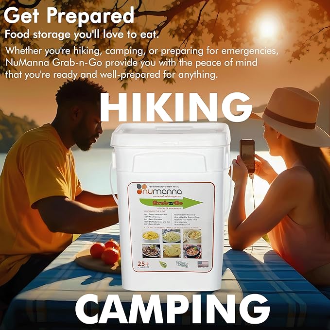 Numanna Grab-n-Go Buckets 240 Servings, 36 lbs Freeze-Dried Premade Meals | 25+ Year Shelf Life | Non-Perishable, Ready-to-Eat Breakfast & Dinner Everyday Meals | Emergency Food Kit | Made in USA Pack of 3