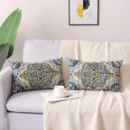 Outdoor Waterproof Pillow Covers 12X20 Set of 2 Bohemian Vintage Carpet Pattern Pillow Covers Green Blue Ethnic Design Decorative Farmhouse Cushion Case for Couch Garden