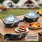 Propane Camping Stove 20,000 BTU - Portable 2 Burner Gas Stove with Adjustable Flame Control, Piezo Ignition, Carry Bag & Propane Adapter Hose, Folding Design for Camp, BBQ, Tailgating, Black