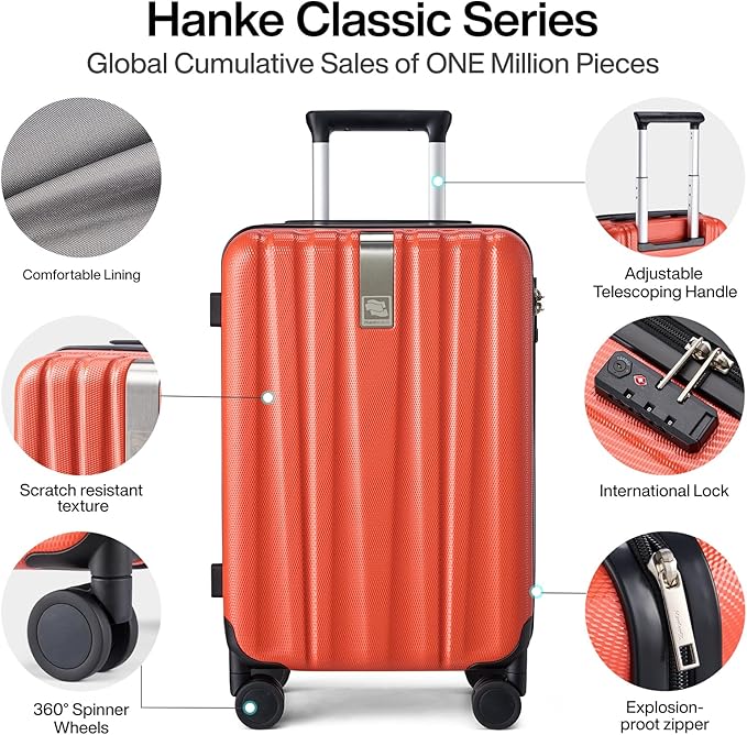Hanke 29 Inch Luggage Suitcases With Spinner Wheels Lightweight PC hardside Rolling Suitcase With Travel Lock, Checked-Large 29-Inch Christmas Gifts for Birthday （Orange）