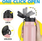 Han's Bottle Sports Water Bottle - 24 Oz, Straw Lid, Leak Proof, Vacuum Insulated Stainless Steel, Double Walled, Thermo Mug,Blush
