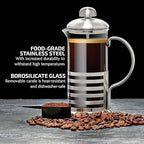 OVENTE French Press Coffee Maker 12 Ounce with Heat Resistant Borosilicate Glass, Stainless Steel Design and 4-Level Filter System, Portable Cold Brewer Pot for Travel, Camping or Gift, Silver FSH12S