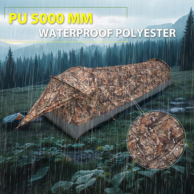 GEERTOP Ultralight Single Person Bivy Tent for Camp Waterproof 1 Man Tent for Camping Hiking Backpacking Hunting Outdoor Survival Gear - Easy Set Up