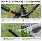 2 Person Outdoor Hammock with Stand, Cotton Rope Hammock with Polyester Pad, Adjustable Steel Frame, Portable with Carrying Bag – for Patio, Backyard, Garden, Beach,Dark-Gray