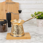 Alisveristime Authentic Turkish Coffee Pot, Handmade Cezve/Ibrik, 4-Inch Width, 4-Inch Height - 20.28 Ounce Enhance Your Coffee Experience Now! (6 Cup) (Gold)