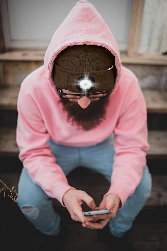 ATNKE LED Lighted Beanie Hat,USB Rechargeable 4 LED Running Headlamp Bright Cap with The Light Gifts for Men and Women