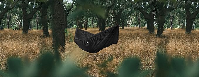 Hurley Duo Camping Hammock - 2 Person Portable Hammock for Camping, Heavy Duty Hammock, Parachute Nylon Fabric - Camping Accessories for Outdoor Activities - Holds Up to 400lbs, Cocoa/Blue, 118 x 79