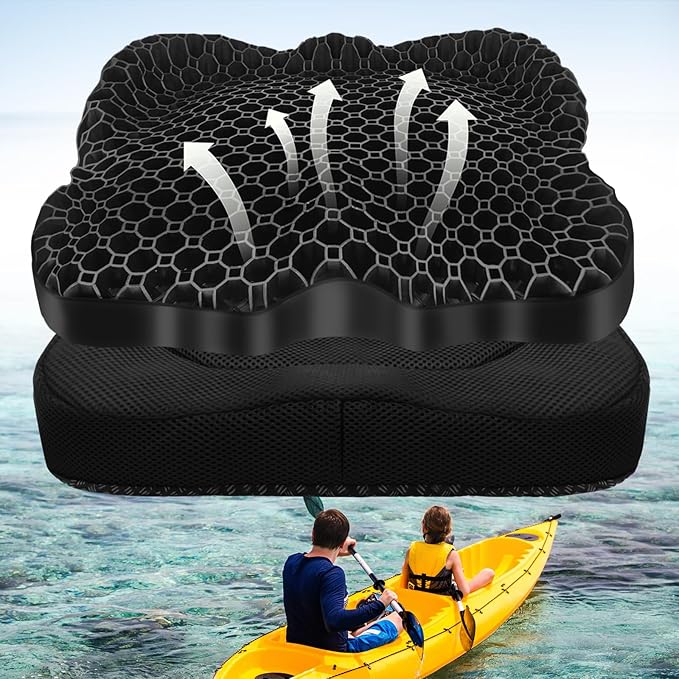NEW-Vi Anti-Slip Kayak Seat Cushion - Double Thicken Gel Boat Cushion, Waterproof Kayak Gel Seat Cushion, Coccyx Sciatica Pain Relief, Kayak Accessories for Fishing, Kayak Fishing Accessories