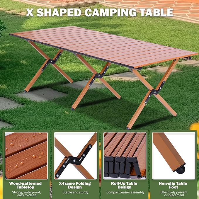 Camping Table Portable Folding - 45.5 x 23.2 Inch Lightweight Outdoor Picnic Table with Carry Bag, 4-6 Person Portable Roll up Low Picnic Table for Backyards, BBQ, Beach and Party
