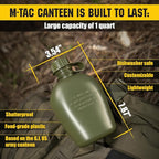 M-Tac Canteen Water Bottle - 1 Quart Water Canteen (34 Oz/1L) - Tactical Water Bottle for Military Hiking Camping Survival (Olive)