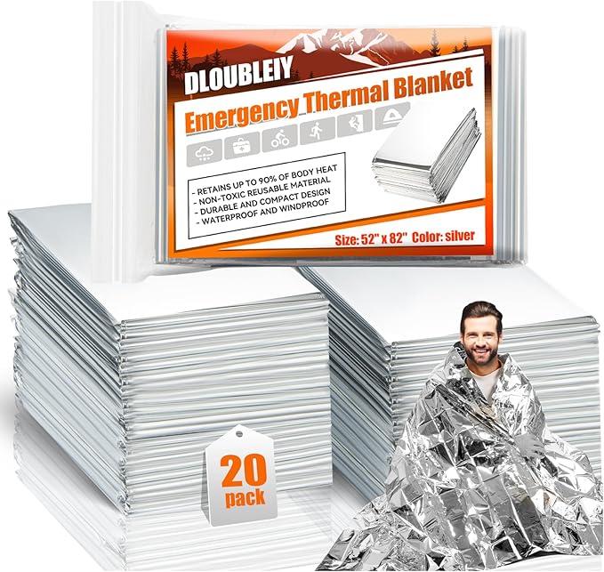 Emergency Thermal Blanket 20-Pack – Reusable Mylar Space Blanket for Camping, Car Survival Kit, Waterproof Outdoor Gear, Heavy-Duty Emergency Heat Retention