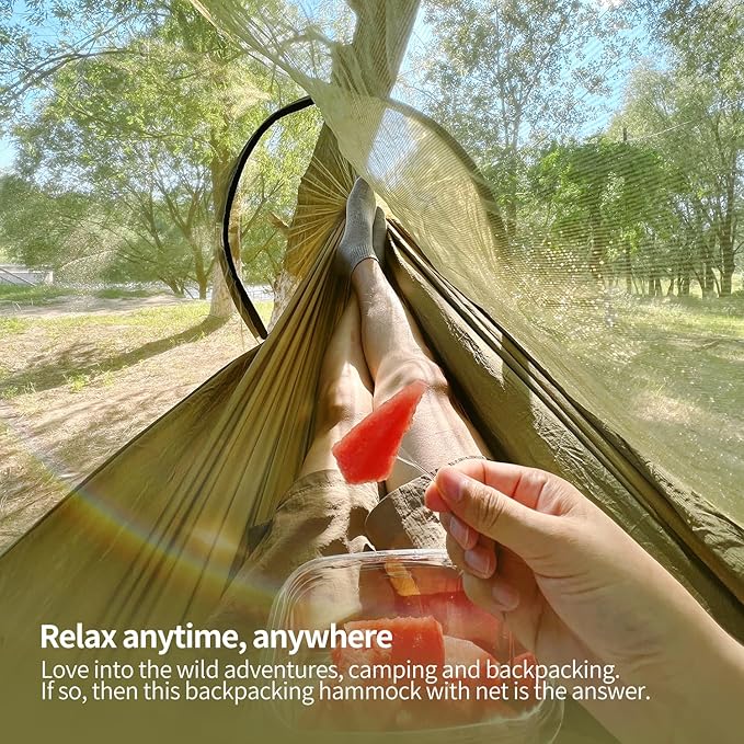 Hammock with Mosquito Net - Lightweight, Portable, 1 Person Hammock - for Camping, Hiking, Backpacking, Travel, a Festival, or The Beach