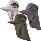 Cuffbow 3 Pcs Sun Hat for Men Women with Neck Flap Breathable Wide Brim Bucket Hat UV Protection UPF 50+ Fishing Hiking