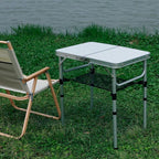 Small Folding Camping Table, 2ft Portable Picnic Table Aluminum 24" x 16" Folding Table, 3 Adjustable Heights Portable Lightweight Table Dining Table for RV, Picnic, Beach (White)