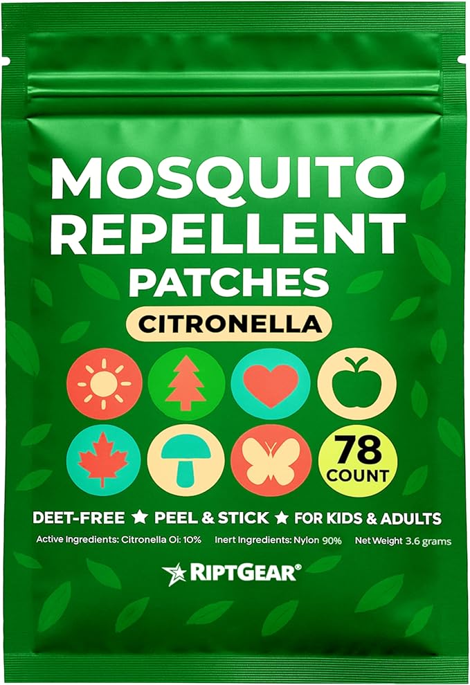 RiptGear Mosquito Patches - 78 Pack of Bug Stickers for Kids and Adults, Natural Citronella Patch Sticks to Any Surface - DEET Free Mosquito Stickers