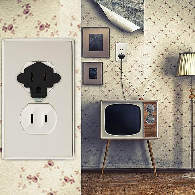 JACKYLED 3 Prong to 2 Prong Grounding Adapter Wall Outlet Converter, 2 Prong Power Adapter Fireproof Material 392℉ Resistant Heavy Duty for Household, Electrical, Indoor Use Only, Black, 10 Pack