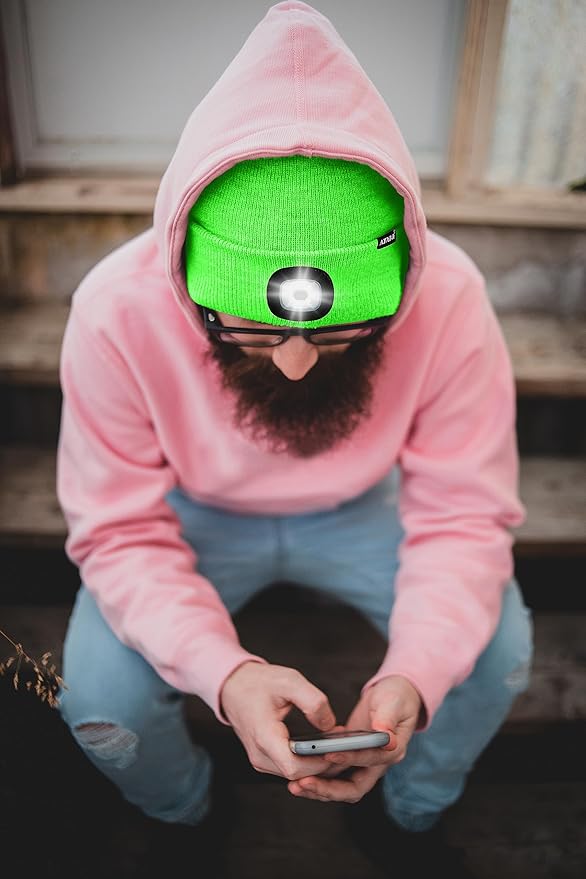 ATNKE LED Lighted Beanie Hat,USB Rechargeable 4 LED Running Headlamp Bright Cap with The Light Gifts for Men and Women