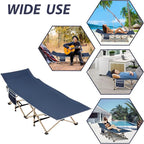 Folding Camping Cot for Sleeping, Portable Cots for Adults, Heavy Duty Cot Bed 550LBS(Max Load), Extra Wider Cots with Large Pocket for Outdoor, Office, Beach