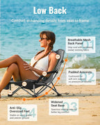 KingCamp Low Beach Chairs, Portable Folding Chair for Adults Extra Wide Ergonomic High Back Seat 300lbs Heavy Duty Lightweight Oversized Gear with Carry Bag for Outdoor Lawn Camping Picnic