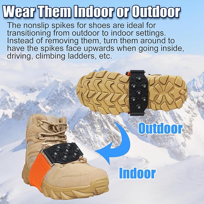 Ice Cleats Snow Traction Cleats for Boots and Shoes Mid-Sole Non Slip Crampons with Adjustable Straps 7 Tungsten Studs for Secure Grips Rotatable Traction Aids Walking on Snow and Ice