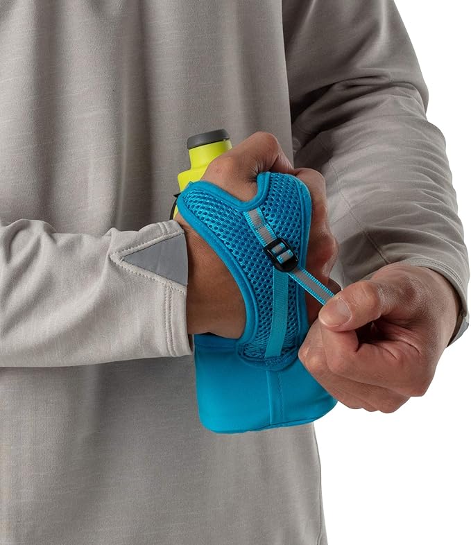 Nathan Running Handheld Water Bottle Adjustable No-Grip Quick Squeeze Lite Hand Strap. 12 oz Insulated Water Bottle. Reflective Hydration