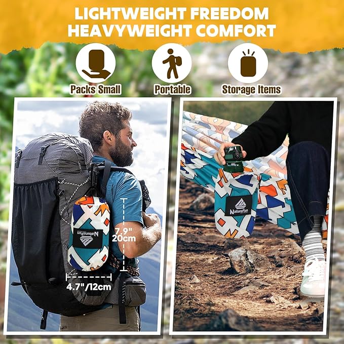 NATUREFUN Ultra-Light Travel Camping Hammock | 300kg Load Capacity,Breathable,Quick-Drying | 2 x Premium Carabiners,2 x Nylon Slings Included | Outdoor Indoor Garden