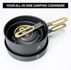 Alocs Portable Camping Cookware - Upgraded Handle, Non-Stick Camping Pan Set for Outdoor Kitchen, Picnic, Hiking and Fishing