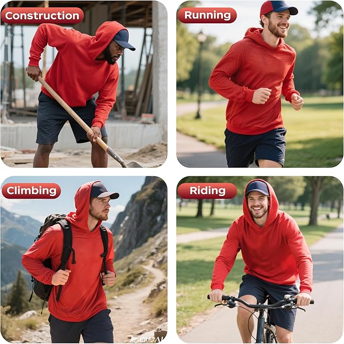 ProtectX High Visibility Sun Protection Lightweight Long Sleeve Hoodie, UPF 50+ Quick-Dry, SPF UV Shirt, Active Wear