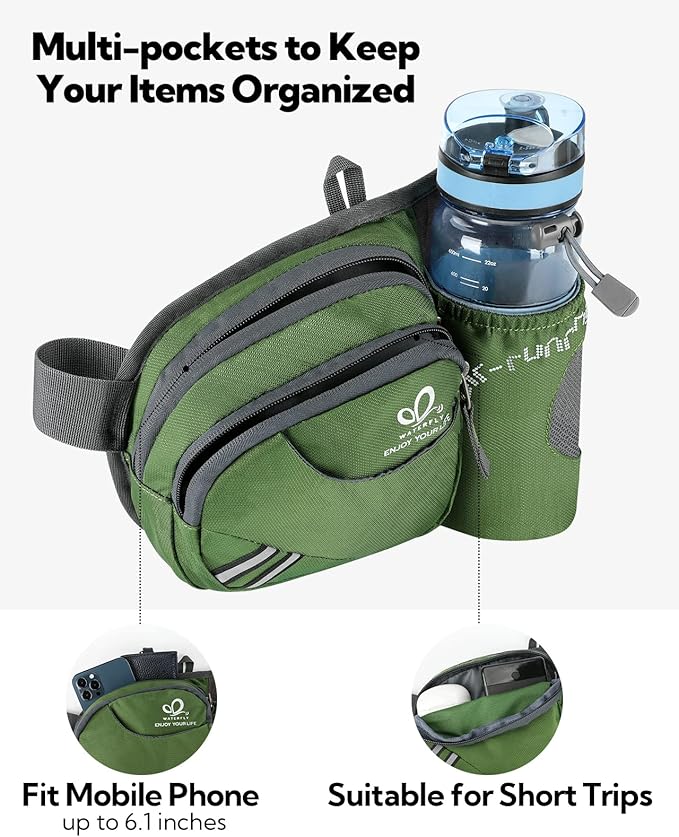 WATERFLY Fanny Pack Waist Bag: Waist Pack for Women Men with Water Bottle Holder Hiking Fanny Pack for Running Walking DogWalking Travel Cycling