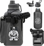 Iron Infidel Battle Bottle - Half Gallon Water Bottle Insulated, 64 oz Stainless Steel Water Jug with Handle - Gym Water Bottle for Men with Rugged Sleeve for Storage (Earned, Not Given 2 Liter)