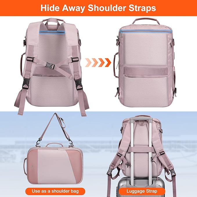 PIJUSHI Travel Backpack for Women Carry on Suitcase Backpack Flight Approved Personal Item Bag Fits 16 Inch Laptop(PE035 Light Purple)