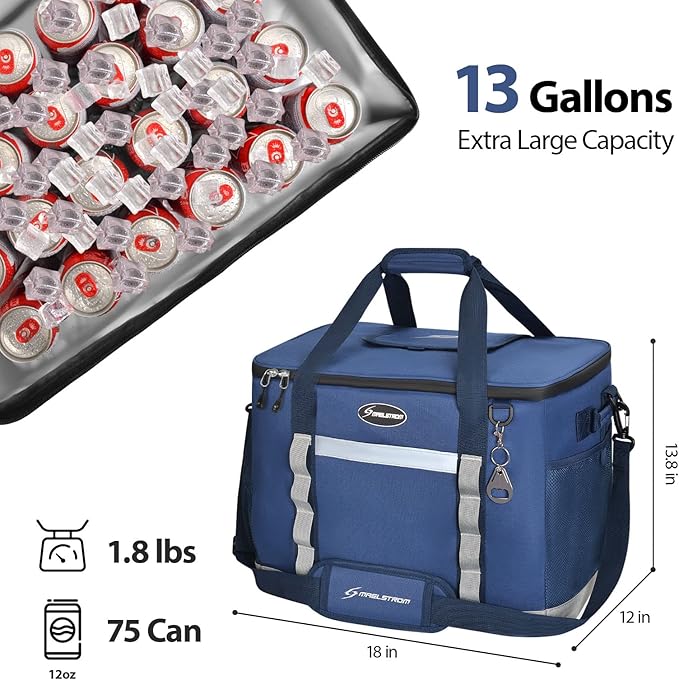 Maelstrom Collapsible Soft Cooler Bag, 24/30/60/75 Cans Beach Cooler, Ice Chest, Leakproof & Portable for Beach, Camping, Road Trips & Grocery Shopping