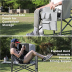 Colegence Oversized Directors Camping Chair Support 600 LBS, Heavy Duty Folding Outdoor Chairs with Detachable Side Pocket and Adjustable Side Table for Outside Beach,Lawn,Fishing (Black)